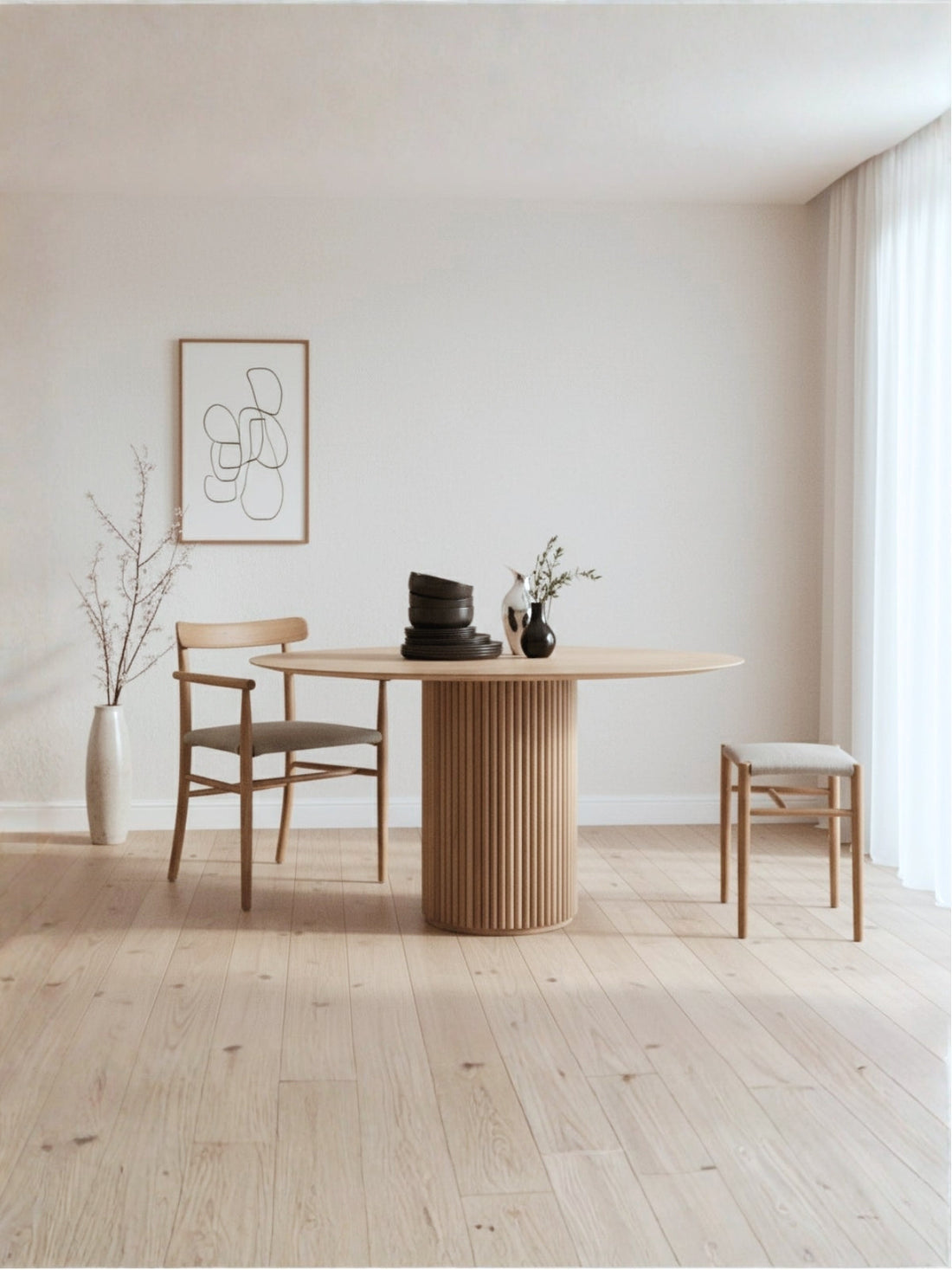 Round solid wood dining table