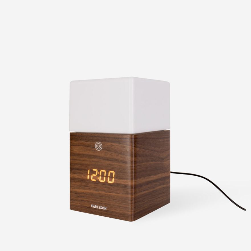 Alarm Clock Frosted Light LED - dark wood veneer-EMOH® ATELIER