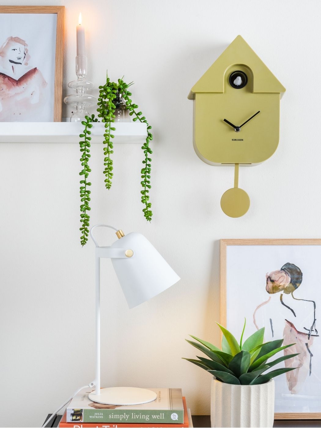 8GR Wall clock Modern Cuckoo, Olive Green