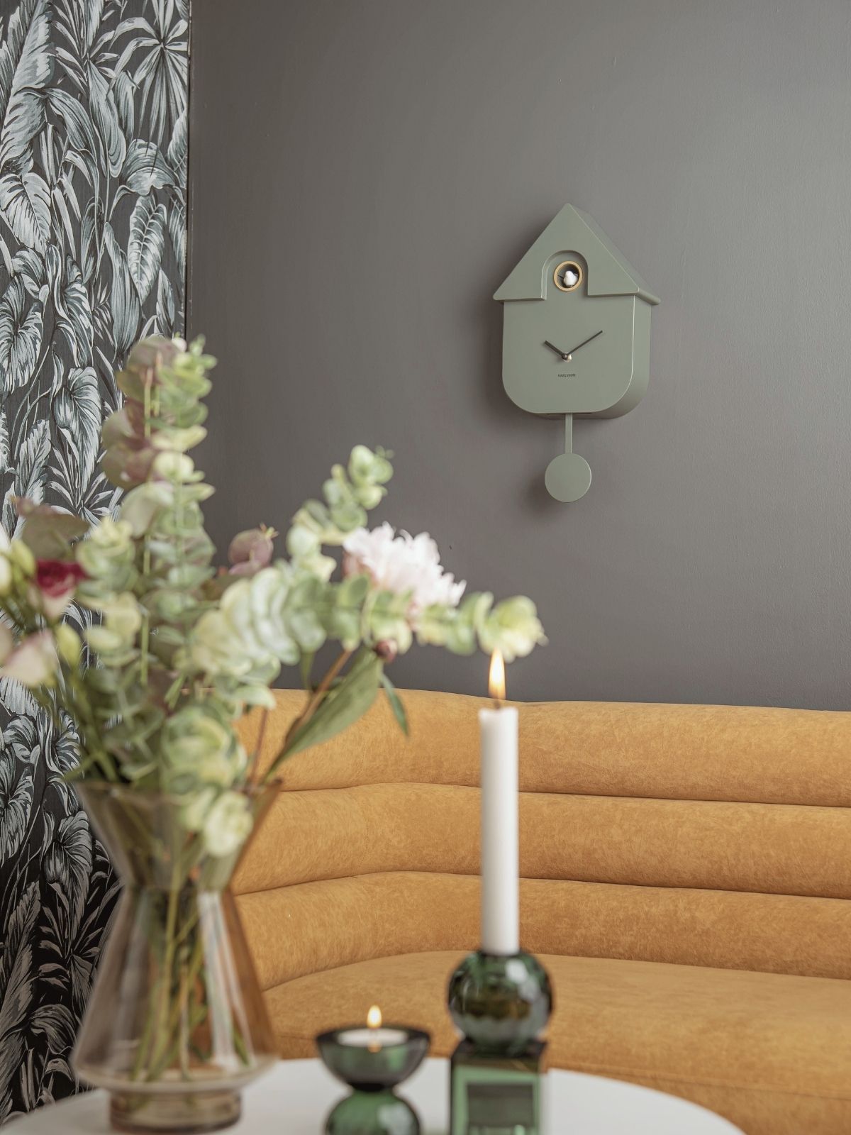 8GR Wall clock Modern Cuckoo, jungle green
