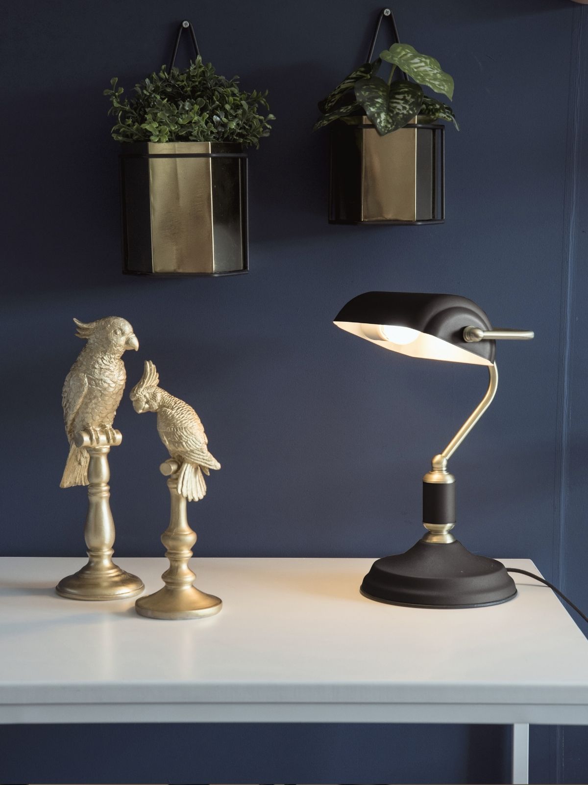 Table lamp Bank Iron Black W. Antique Gold