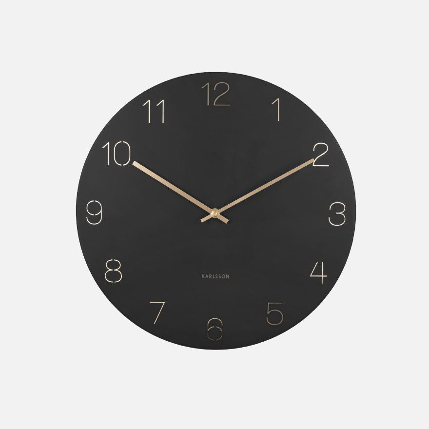 Wall clock Charm engraved numbers - Black