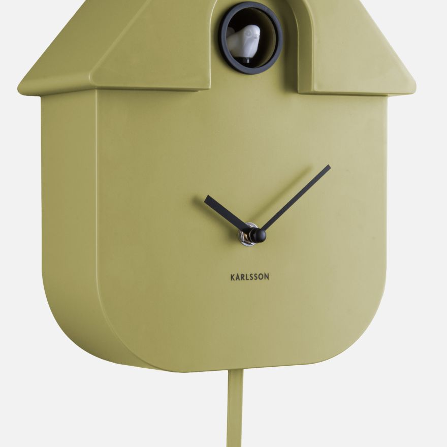 8GR Wall clock Modern Cuckoo, Olive Green-EMOH® ATELIER